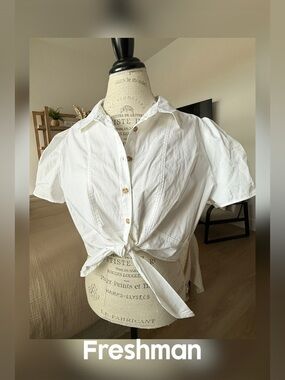 Freshman White Short Sleeve Button-Front Tie Shirt